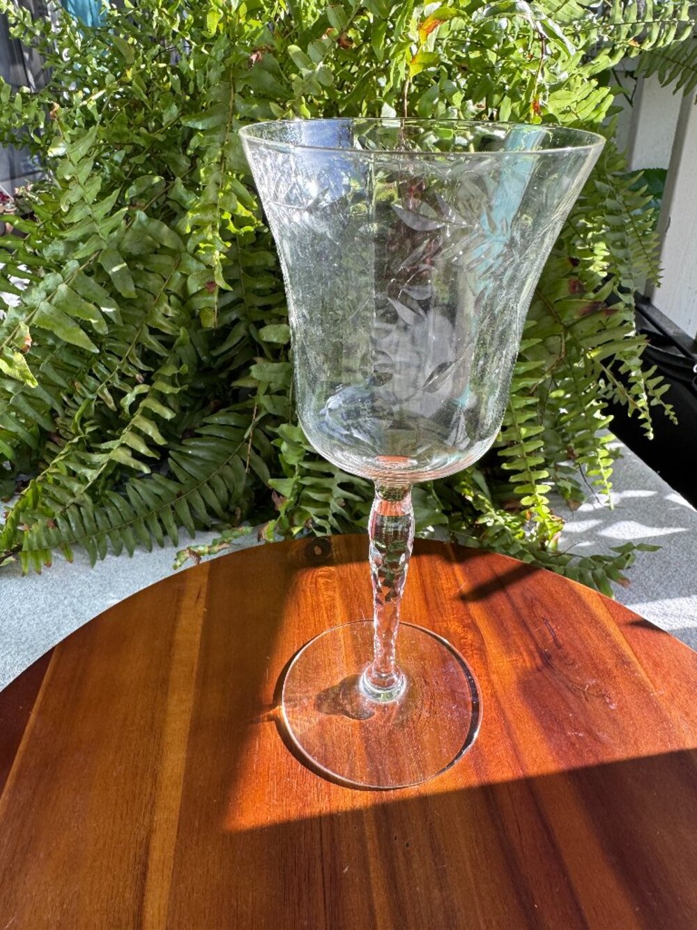 Vintage Seneca Etched Floral Crystal Glass with Faceted Stem